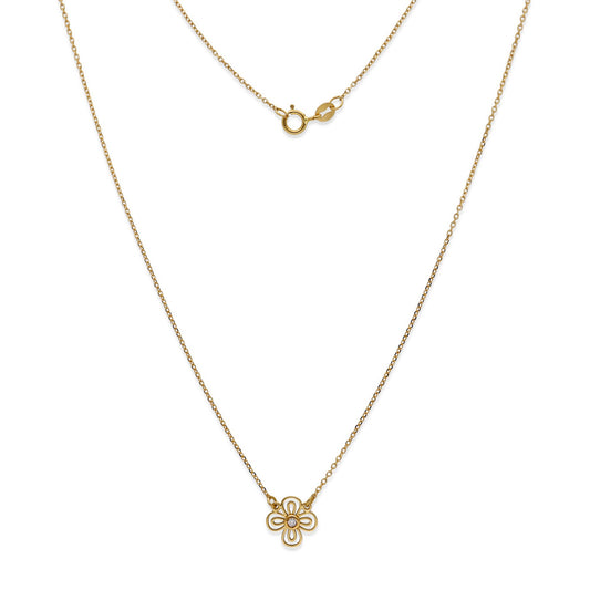 Gargantilla Flor Calada con Diamante central en Oro de Ley 18K