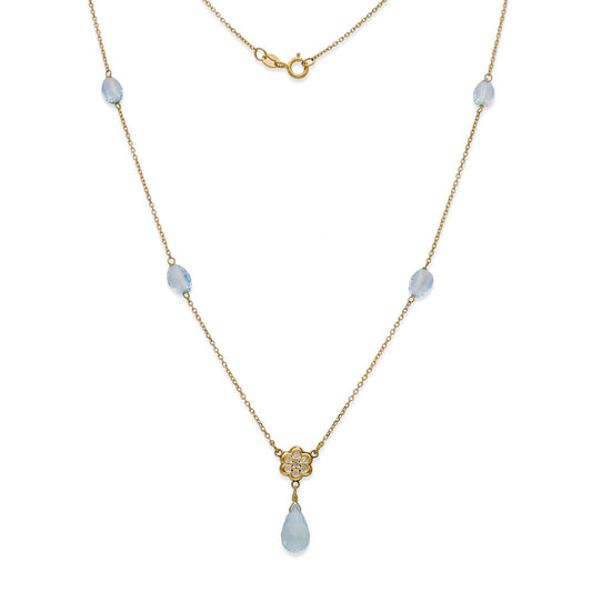 Collar Largo con Diamantes y Topacios Azules en Oro de Ley