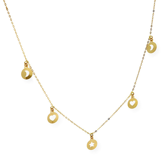 Gargantilla SuperPop en Oro 18k con Motivos de Lunas, Corazones y Estrella