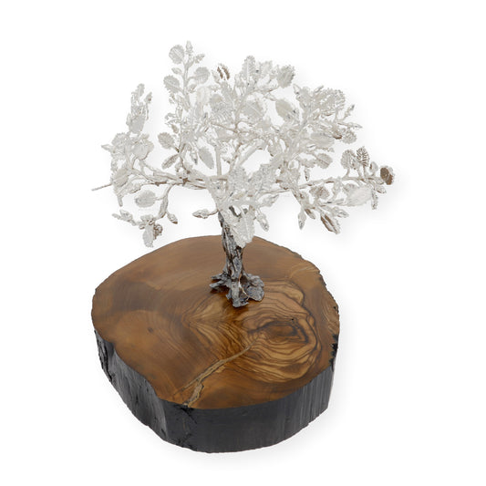 Encina Conmemorativa Personalizable Plateada con Base de Madera
