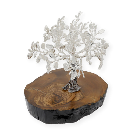 Encina Conmemorativa Personalizable Plateada con Base de Madera