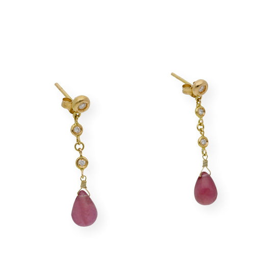 Pendientes Triadama en Oro de Ley 18K con Diamantes y Rubíes