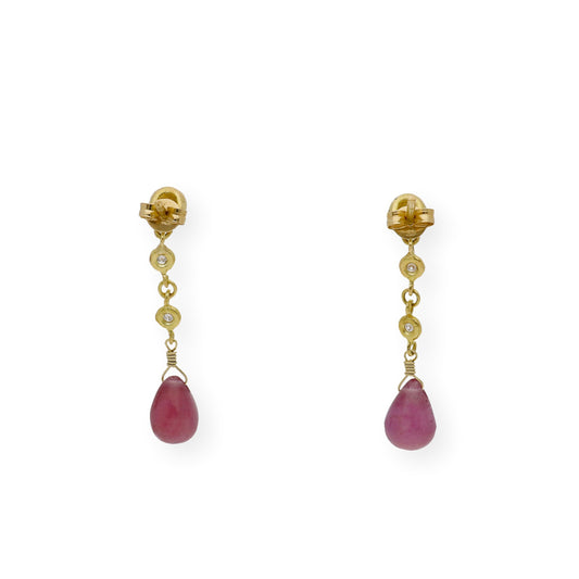 Pendientes Triadama en Oro de Ley 18K con Diamantes y Rubíes