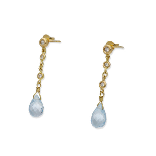 Pendientes Triadama en Oro de Ley 18K con Diamantes y Topacios Azules Facetados