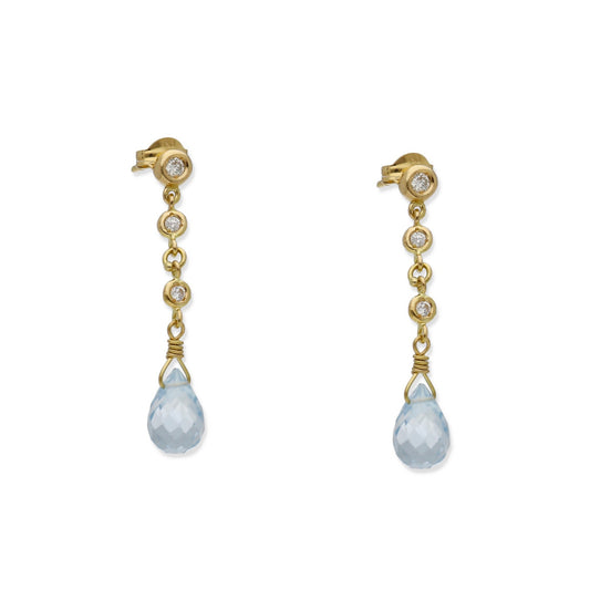 Pendientes Triadama en Oro de Ley 18K con Diamantes y Topacios Azules Facetados
