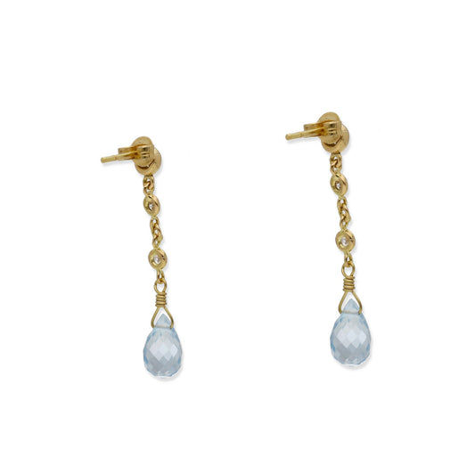 Pendientes Triadama en Oro de Ley 18K con Diamantes y Topacios Azules Facetados