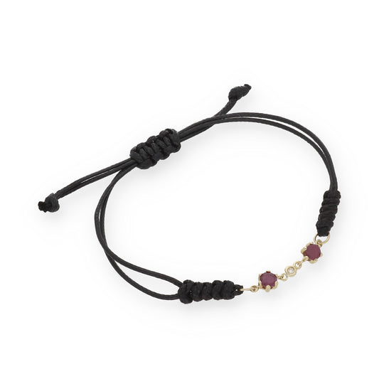 Pulsera Macramé en Oro de Ley 18K con Rubíes y Diamante Central
