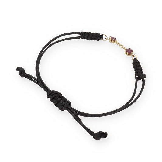 Pulsera Macramé en Oro de Ley 18K con Rubíes y Diamante Central