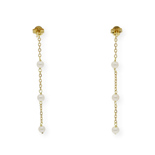 Pendientes Fons en Oro de Ley 18K con Cadena de Perlas y Diamante