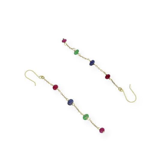 Pendientes en Oro de Ley 18K con Cadena de Rubíes, Zafiros y Esmeraldas