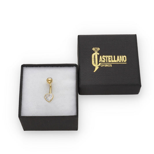 Piercing de Ombligo en Oro de Ley 18K con Corazón de Circonita