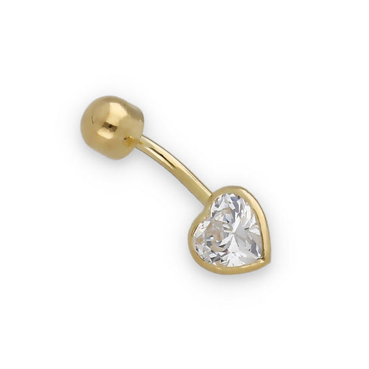 Piercing de Ombligo en Oro de Ley 18K con Corazón de Circonita