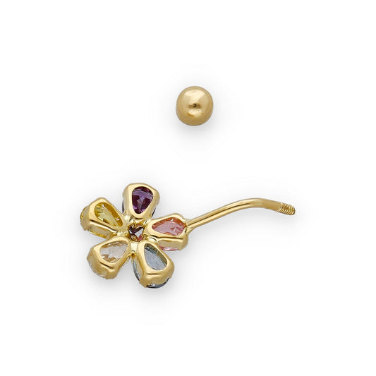 Piercing de Ombligo en Oro de Ley 18K con Flor de Circonitas de Colores