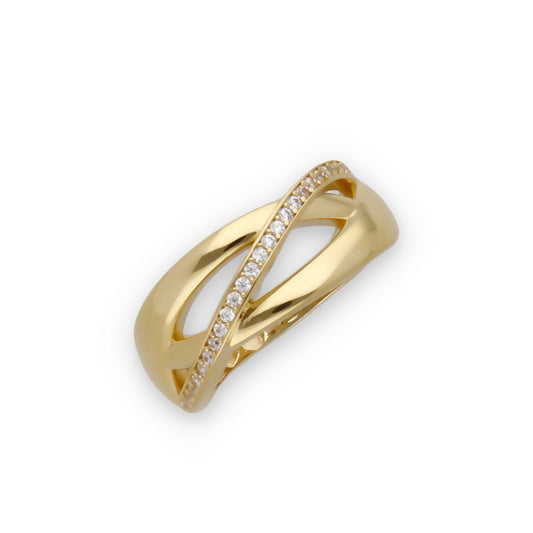 Anillo Entrelazado Modelo Syna en Oro 18k y Circonitas