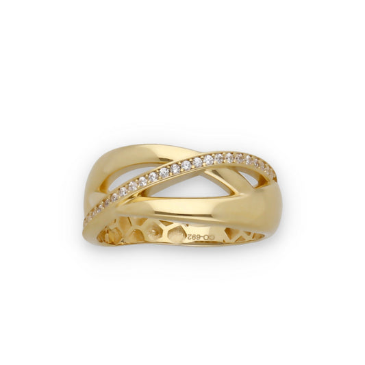 Anillo Entrelazado Modelo Syna en Oro 18k y Circonitas