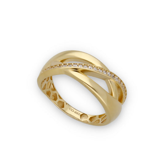 Anillo Entrelazado Modelo Syna en Oro 18k y Circonitas