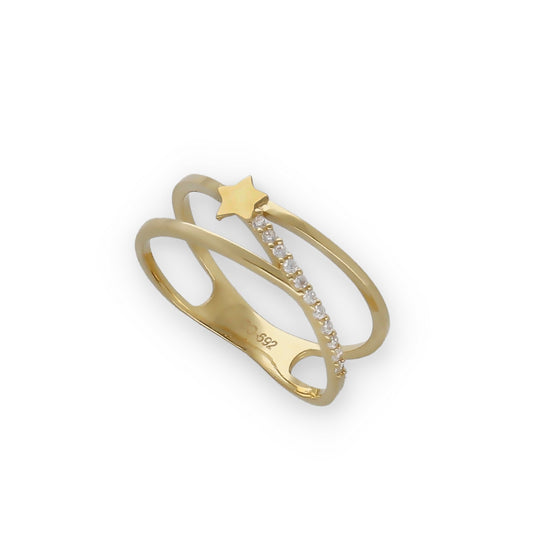 Anillo Entrelazado Modelo Lux Oro 18k y Circonita