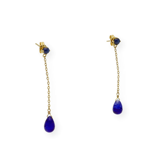 Pendientes Largos de Oro con Zafiros