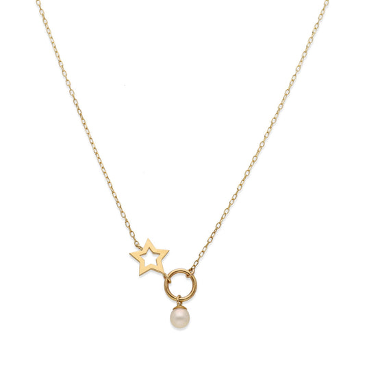 Collar Modelo Blizz con Perla Cultivada y Oro Diseño de Estrella