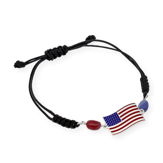 Pulsera Macramé Estados Unidos en Plata Esmaltada y Piedras de Color