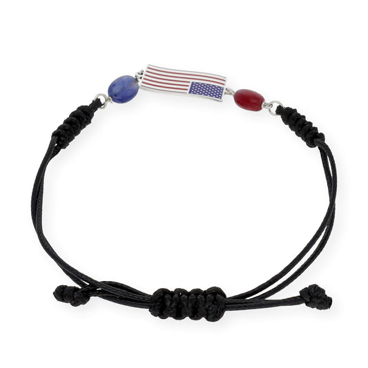Pulsera Macramé Estados Unidos en Plata Esmaltada y Piedras de Color