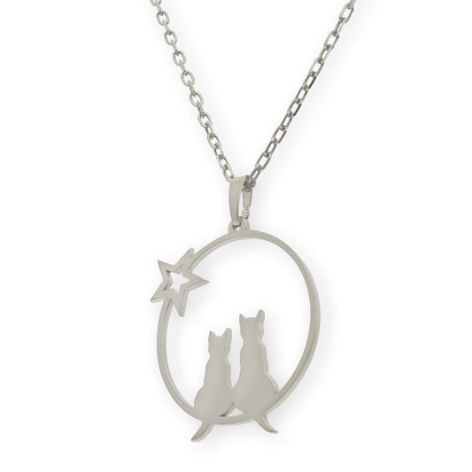 Collar con Colgante de Gatos y Estrella en Plata de Ley 925