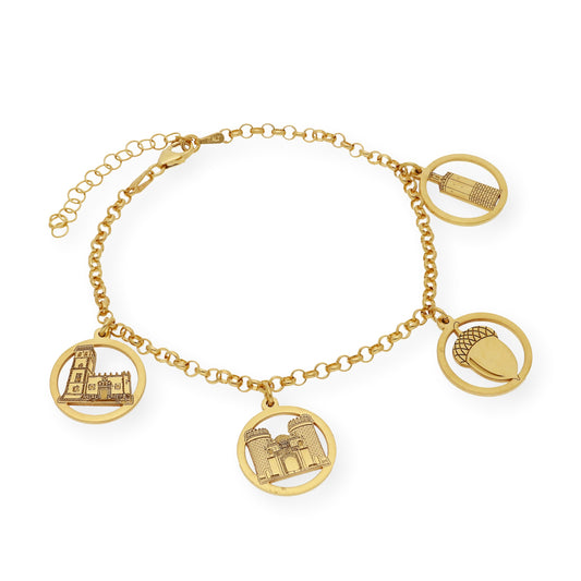 Pulsera Charms de Badajoz en Plata de Ley 925 Bañada en Oro 18K