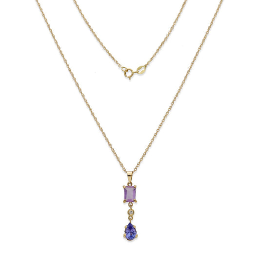 Collar con Colgante Fiolett en Oro de Ley 18K con Amatista, Diamante y Tanzanita