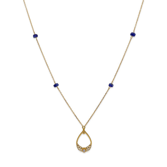 Gargantilla Alas con Diamante central y Zafiros en Oro de Ley 18K