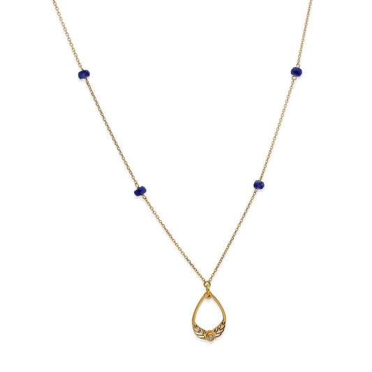 Gargantilla Alas con Diamante central y Zafiros en Oro de Ley 18K