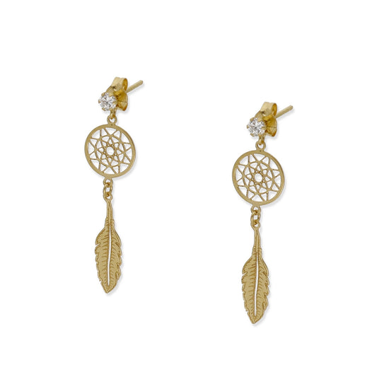 Pendientes Atrapa Sueños de Oro y Circonitas