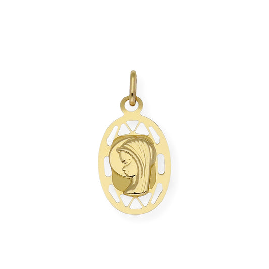 Medalla Virgen Niña de Comunión en Oro 18k Diseño Oval