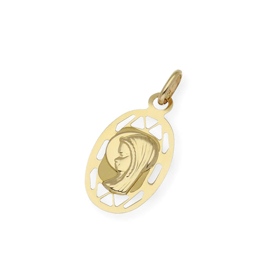 Medalla Virgen Niña de Comunión en Oro 18k Diseño Oval