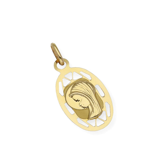 Medalla Virgen Niña de Comunión en Oro 18k Diseño Oval