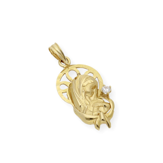 Medalla Virgen Niña de Comunión en Oro 18k y Circonita