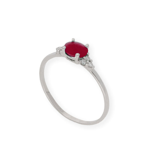 Anillo Diana Oro Blanco 18K con Rubi y Diamantes