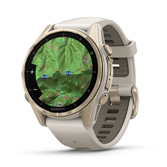 Reloj Garmin Fenix 8 - 43mm AMOLED Sapphire, Dorado con Correa Beige 010-02903-11