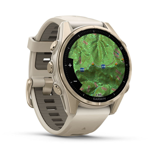 Reloj Garmin Fenix 8 - 43mm AMOLED Sapphire, Dorado con Correa Beige 010-02903-11