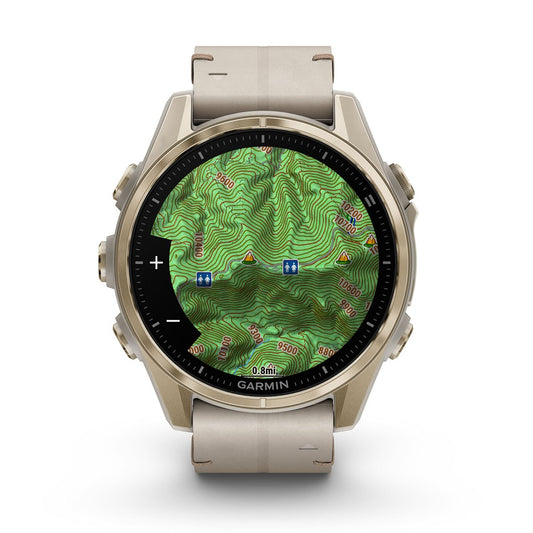 Reloj Garmin Fenix 8 - 43mm AMOLED Sapphire, Dorado con Correa Cuero Beige 010-02903-40