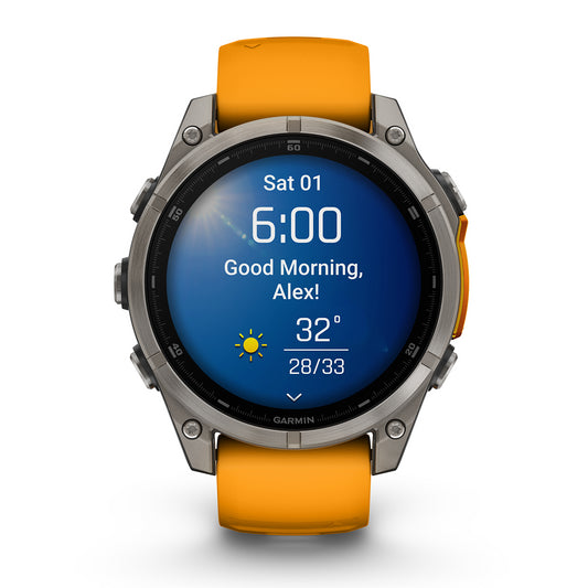 Reloj Garmin Fenix 8 - 47mm AMOLED Sapphire, Titanio con Correa Naranja 010-02904-11