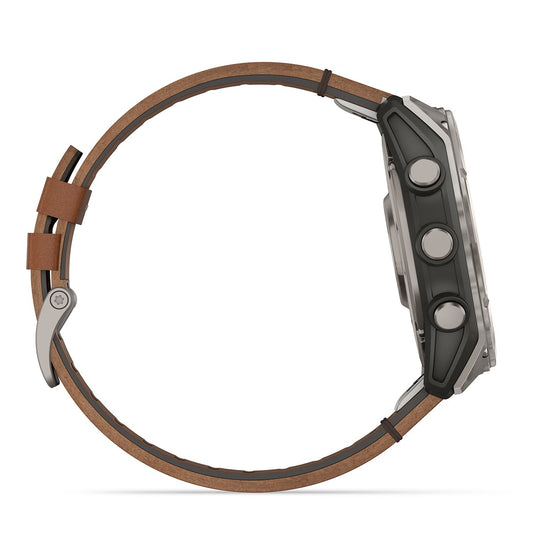 Reloj Garmin Fenix 8 - 51mm AMOLED Sapphire, Titanio con Correa Cuero Marrón 010-02905-40