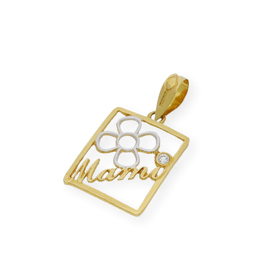 Colgante Mamá Oro 18k Bicolor y Circonita Diseño Rectangular