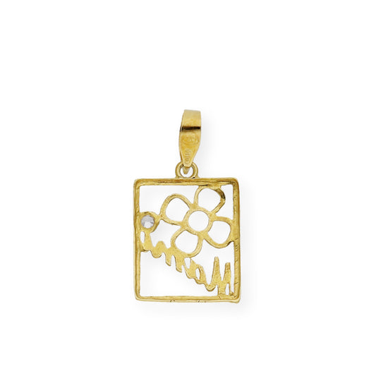 Colgante Mamá Oro 18k Bicolor y Circonita Diseño Rectangular