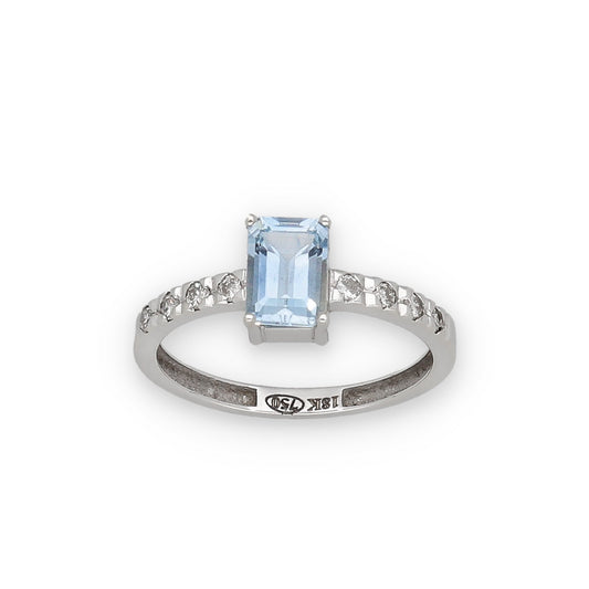 Anillo Oro Blanco 18k con Topacio Azul y Diamantes Modelo Rosemary