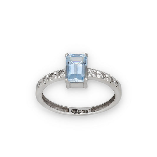 Anillo Oro Blanco 18k con Topacio Azul y Diamantes Modelo Rosemary
