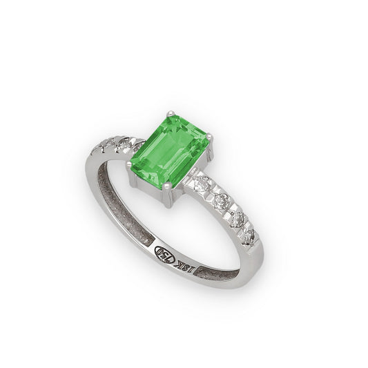 Anillo Oro Blanco 18k con Esmeraldas y Diamantes Modelo Rosemary