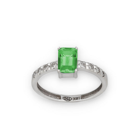 Anillo Oro Blanco 18k con Esmeraldas y Diamantes Modelo Rosemary