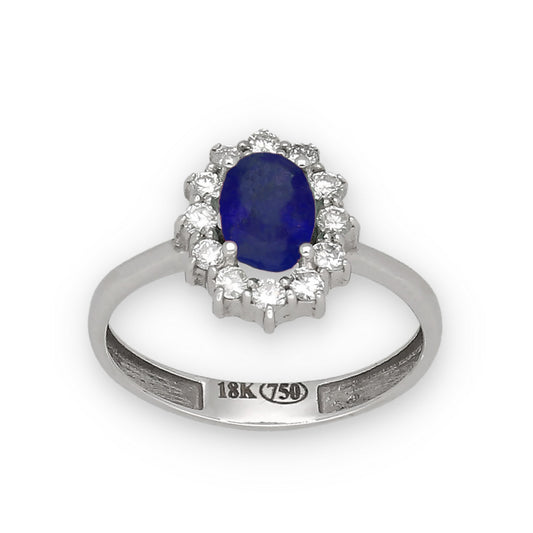 Anillo Lady Di Oro Blanco 18k con Zafiro Central y Diamantes
