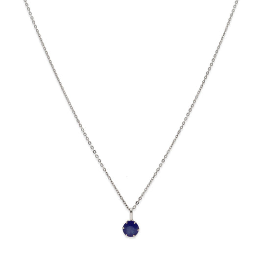 Collar con Colgante Deep en Oro Blanco de Ley 18K y Zafiro