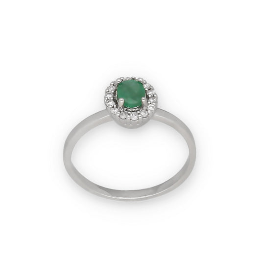 Anillo Lady en Oro Blanco 18k con Diamantes y Esmeralda